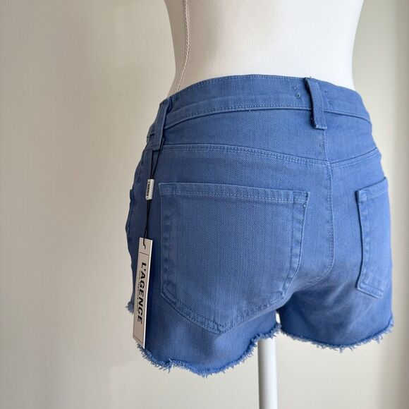L’AGENCE Audrey Jean Shorts Mid Rise Cut Off Blue Stretch Denim US 25 NWT - Picture 11 of 11
